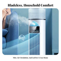 Bladeless Misting Fan Adjustable Speeds USB Vertical Air Chiller Portable Desktop Humidifying Chiller for Office Workers, Students, Bedroom, Dorm Room