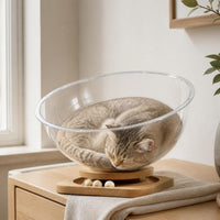 Space Capsule Cat Bed with Acrylic Dome, All-Season Pet House and Toy