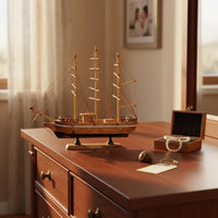 Handmade Wooden Sailboat Ornament Creative Gift DIY Cash Holder Boat Three-Mast Ship Model for Desktop, Living Room, Office