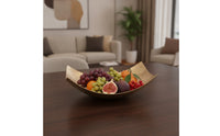 Hammered Metal Tray Sculptural Centerpiece Bowl Handcrafted Decorative Dish for Coffee Table
