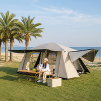 Large Family Camping Tent, Cream Double Layer Steel Pole Tent, 4 Season Waterproof Tent for Outdoor Adventures