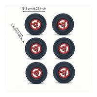 6 Pieces 1:12 1:16 RC Wheel and Tire Set Rugged Surface Design RC Wheels with Metal Hubs Rough-Terrain