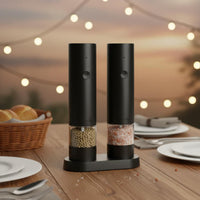 2 Pieces Ceramic Grinding Core Rechargeable Pepper Grinder with Stand Single-Press Operation USB Charging Pepper Mill Adjustable Coarseness Rechargeable Seasoning Mill Built-in LED Light for BBQ, Dining Table
