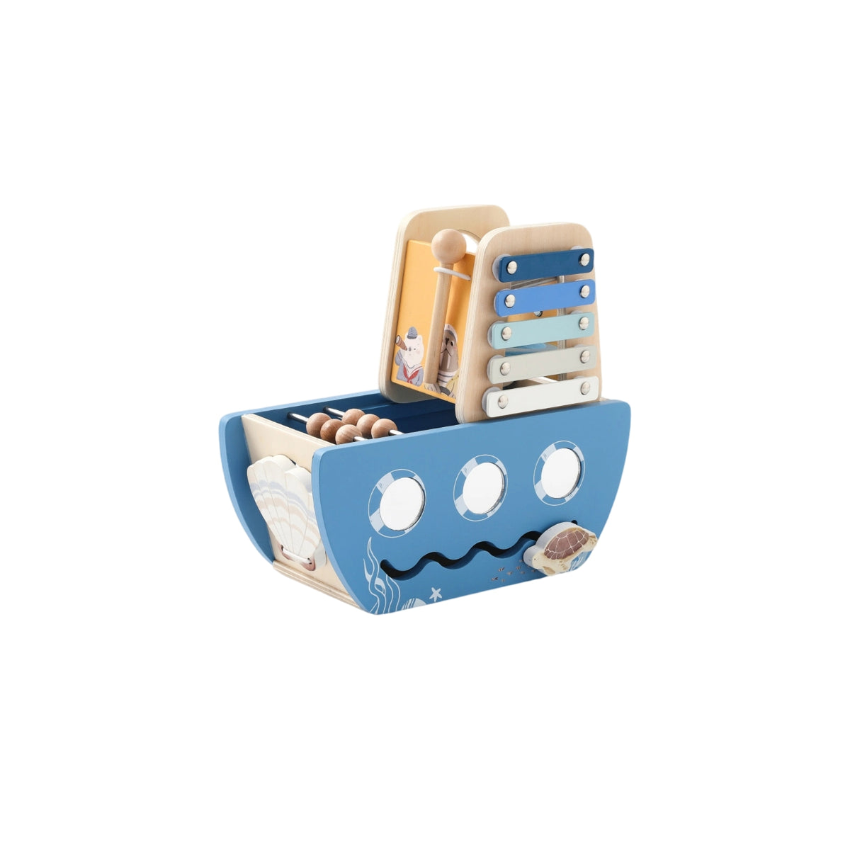 5 in 1 Educational Pirate Ship Toy Hand-Eye Coordination Educational Busy Board Wooden for Toddlers