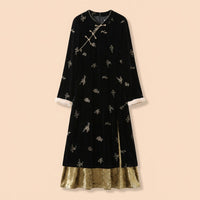 Chinese Dress Long Sleeve Velvet Cheongsam for Women Plus Size, Embroidered Floral Qipao for Formal Events and Cultural Gatherings