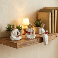 Nordic Minimalist Reading Girl Resin Figurine Set for Bookshelf Decor