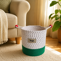 Brown and Blue Toy Storage, Rope Storage Basket for Playroom & Nursery, Braided Woven Laundry Hamper, Decorative Washing Basket