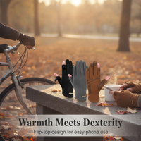 Unisex Winter Warm Cycling Gloves with Windproof and Non-Slip Design, Convertible Fingerless Suede