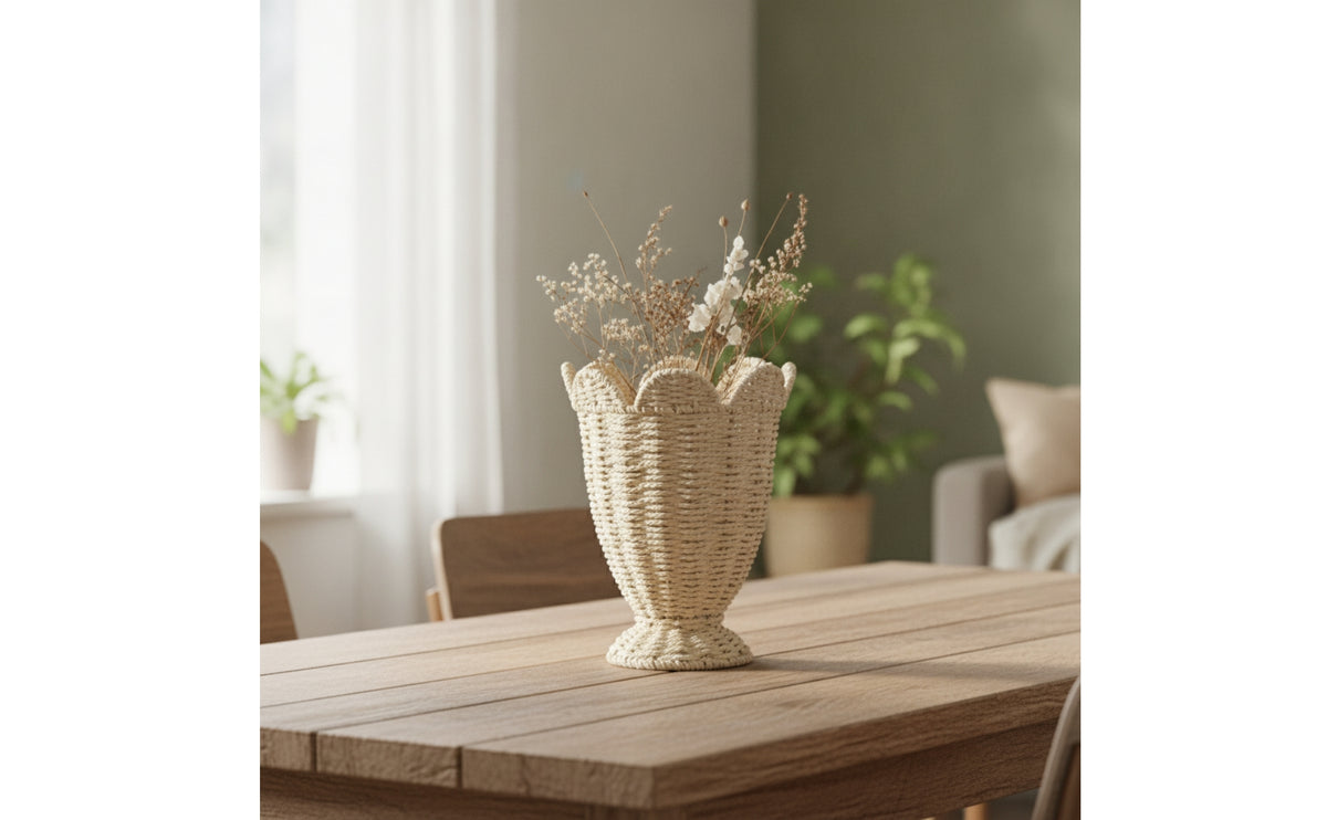 Woven Vase Handwoven Wicker Vase Compact for Living Room, Windowsill, Homeowners