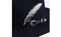 artificial Wool Hat Wide Brim Hat with Feather Structured Crown Fedora for Riders, Artists, Stage Performances, Costume Parties