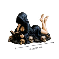 Hooded Reader Figurine Enigmatic Gothic Figure with Book Literary Decor for Desk