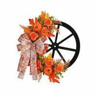Wagon Wheel Wreath Artificial Flowers Fall Pumpkin Wreath Waterless Design Door Hanging