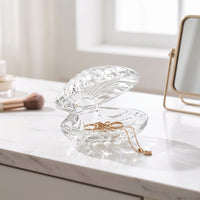 Clamshell Trinket Box Elegant Bivalve-Shaped Trinket Box Faceted for Vanity, Dresser, Bedside Table