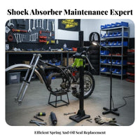 Professional Grade Shock Absorber Oil Seal Replacement Tool Stable Base Motorcycle Shock Rebuild Stand Heavy Duty Damping System Coil Compression Tool Efficient Repair for Un-Road Bike Owners, DIY Enthusiasts, Workshop