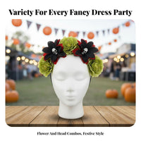 Skull Flower Headband Realistic Flowers Skull Flower Hairband Halloween Floral Headdress Universal Fit for Masked Festivity