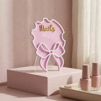 Acrylic Nail Display Board Gold Lettering Bow-Shaped Nail Display Board Salon Decor Scalloped Edge Beauty Accessory Compact Size