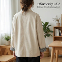 Women Overshirt Long Sleeve Button Up Jacket in Blend Material, Casual with Turn Down Neckline and Pockets