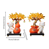 Fortune Cat with Money Tree Traditional Tabletop Decoration Compact Decor for Homeowners