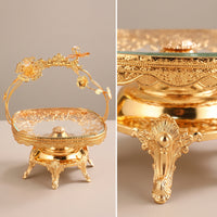 Ornate Fruit Basket with Handle Gold-Colored Decorative Tray with Handle Multi-Purpose Basket Tray with Handles Versatile for Hosts, Dining Table