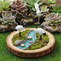 Simulation Micro Landscape Crane Ornament Lifelike Bonsai Crane Decoration for Planter, Fairy Garden, Desktop
