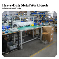 Steel Frame Construction Anti-Static Workbench Adjustable Leveling Feet Heavy-Duty Work Table Overhead LED Lighting Heavy Duty Work Table 2000 LBS Load Capacity for Technicians, Factory Workers, Assembly Line, Laboratory, Warehouse, Basement