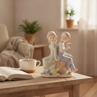 Boy and Girl Figurine Pastel Ceramic Figurine Tabletop Porcelain Statue for Collectors, Bedroom
