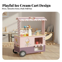 Ice Cream Shop Playset Realistic Design Wooden Ice Cream Cart With Accessories Kids Dessert Trolley for Preschoolers, Boys, Playroom, Daycare, Nursery