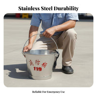 Semi-Circular Fire Bucket Thickened Material Stainless Steel Fire Rustproof D-Handle Sand Spade for Gas Station Factories, Public Areas