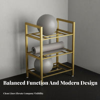 Exercise Mat and Ball Rack Space-Saving Balance Ball Storage Stand Freestanding Exercise Studio Equipment Holder