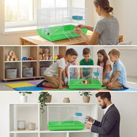 Multi-Level Hamster Cage with External Tunnels, 2 Tier Metal Wire Habitat, Dwarf Hamster Cage with Running Exercise Wheel, Starter Animal Enclosure