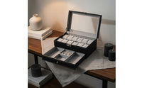 2-Tier Watch and Jewelry Box Debris-Resistant-Resistant 12-Compartment Watch Display Case 2-Tier Jewelry Organizer Soft Interior