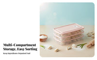 preservingKeeping Multitier Dumpling Box Compartmentalized Lidded Dumpling Tray Stackable Freezer Organizer Transparent container for Meal Preppers, Home Cooks, Families, Refrigerator