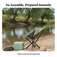 Quick Setup Collapsible Moon Chair No Assembly Required Folding Camp Chair High Weight Capacity Portable Seat Stable Frame for Picnickers, Backpackers, Fishing, Picnics, Backyard, Music Festivals