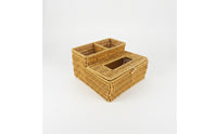 Rattan Tissue Box Cover with Side Organizer Divided Tissue Box Cover with Storage Compartment Rustic for Countertop