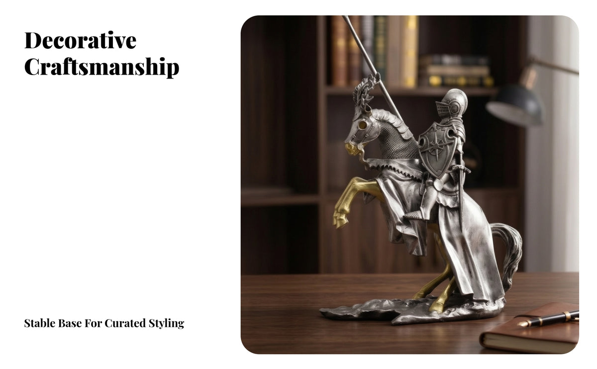 Resin Mounted Knight Figurine | Silver and Gold Finish, Medieval Knight Figurine, for Office
