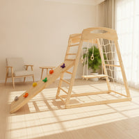 Climbing Frame with Slide Wood Indoor Jungle Gym with Slide Sturdy Wooden Climbing Structure for Children, Playroom, Home, Bedroom