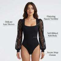 Swimsuits for Women Modest Long Sleeve Swim Dress, Elegant Polyester with Lace Overlay, Square Neck Design for Park Fun
