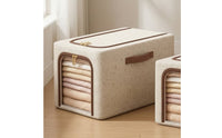 Storage Bin with Metal Frame Space-Saving Storage Box with Lid Foldable Textile Bin Heavy-Duty Portable for Wardrobe, Bedroom