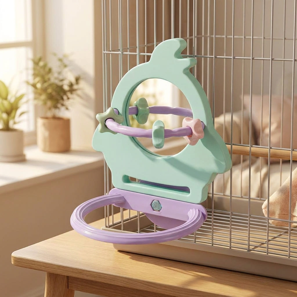 Bird Mirror Toy with Parrot Standing Perch, Single HIGH-RESOLUTION Mirror Piece for Entertainment
