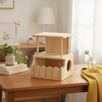 Two-Level Pet Hideout Chewable Chinchilla House Chinchilla Hideout Ventilated Wooden Hut Breathable for Chinchillas, Cage