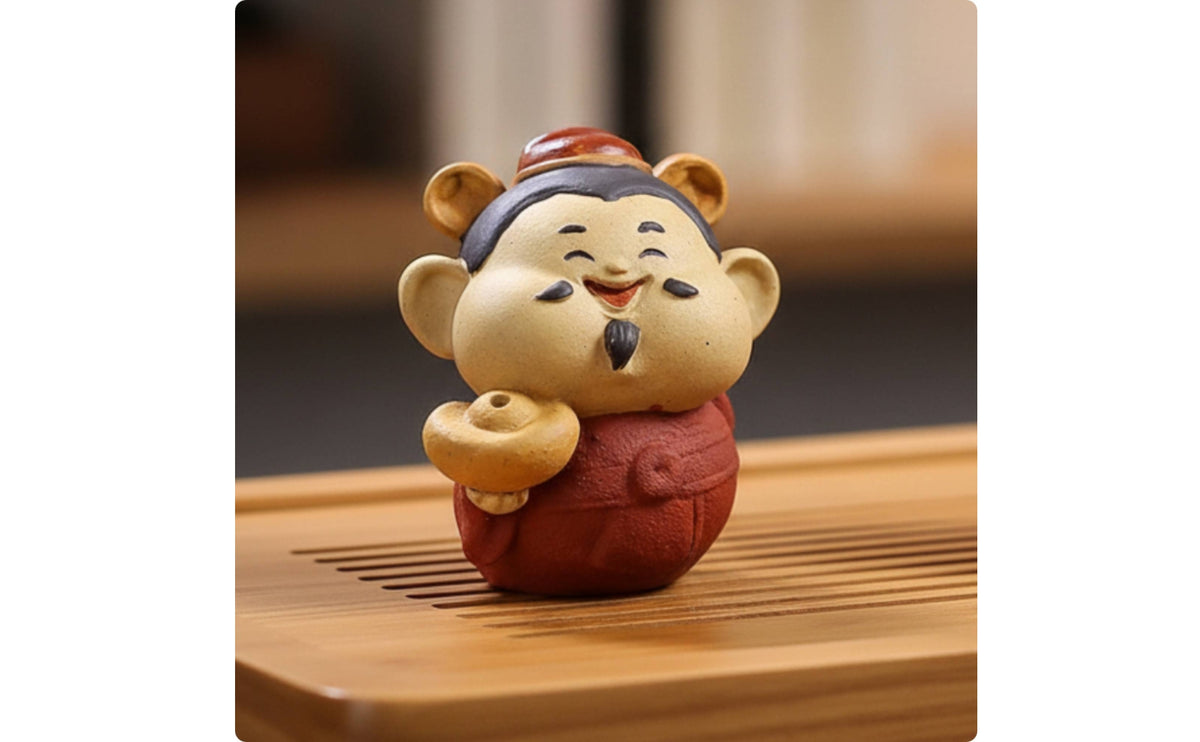 Yixing Purple Clay Tea Pet - God of Wealth and Buddha Figurines