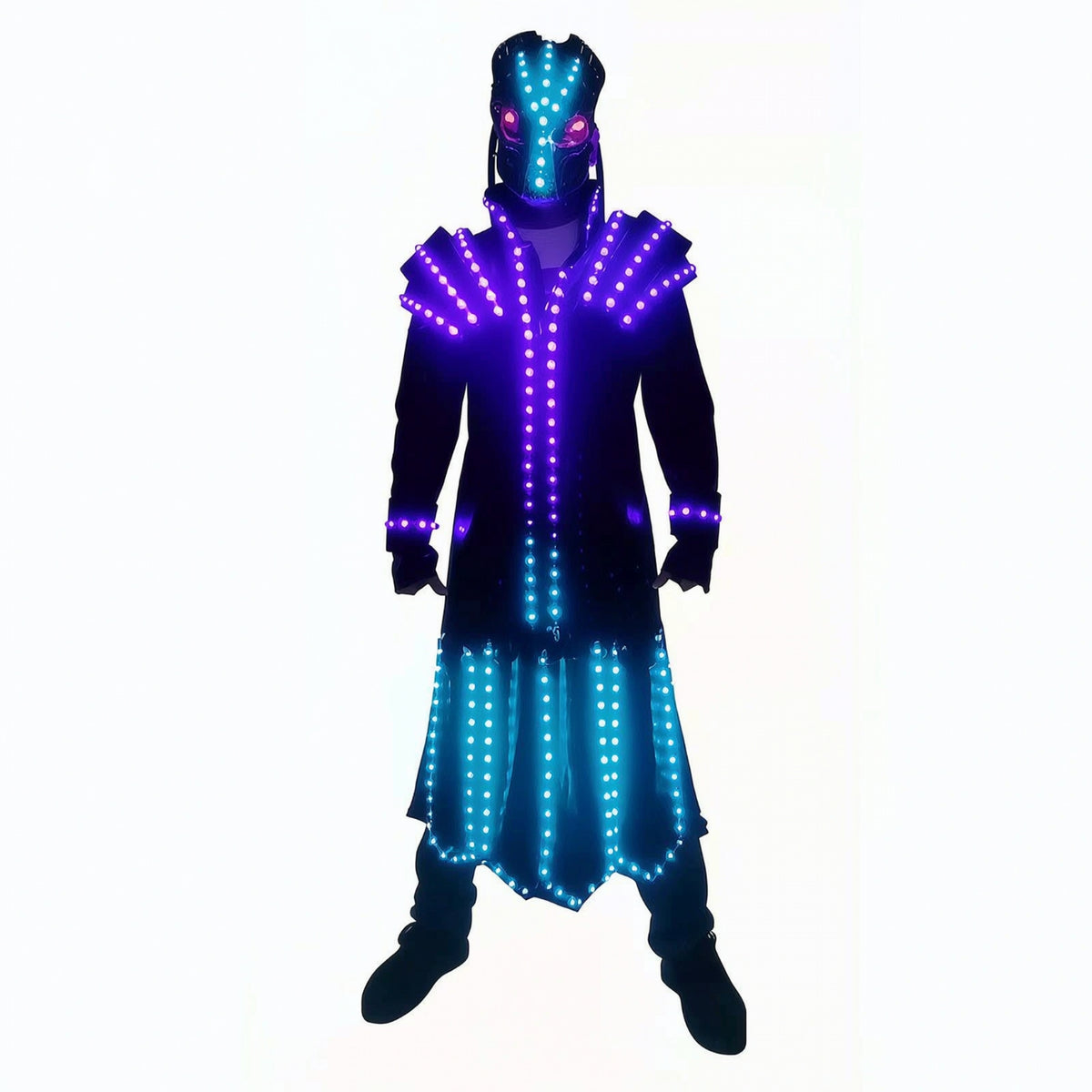 Rechargeable LED Performance Costume with Skull Helmet Futuristic LED Costume Illuminated Light-up Outfit for Performers, Cosplayers