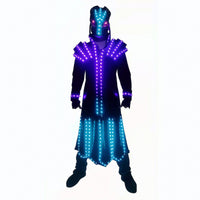Rechargeable LED Performance Costume with Skull Helmet Futuristic LED Costume Illuminated Light-up Outfit for Performers, Cosplayers