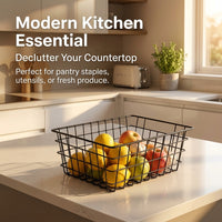 Bathroom Storage Baskets with Handle for Under Sink Organization, Metal Wire Rack for Kitchen and Cabinets, Iron