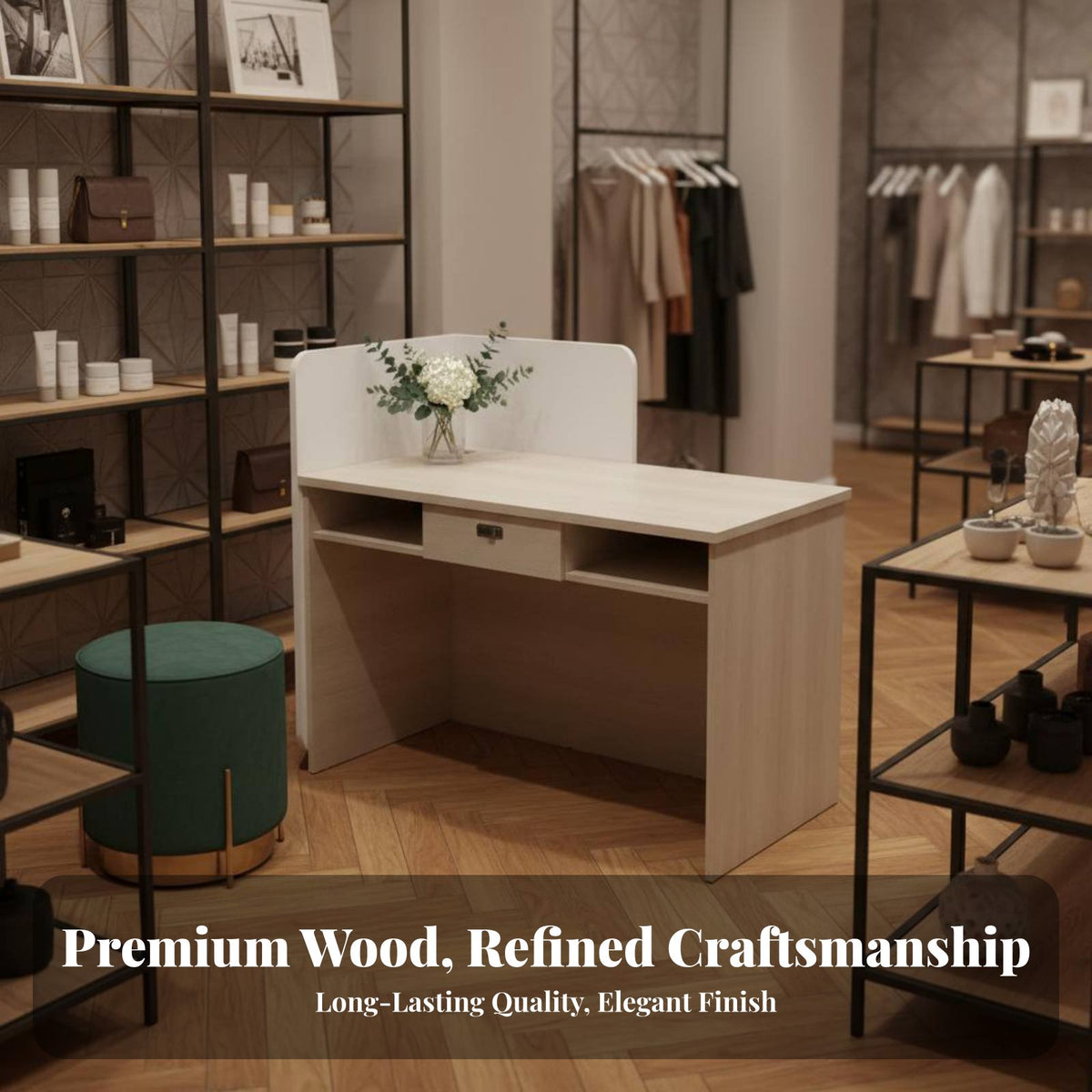 Small Modern Reception Desk Space-Saving Modern Reception Desk Sturdy Construction Compact Cashier Station for Business Owners, Office Managers