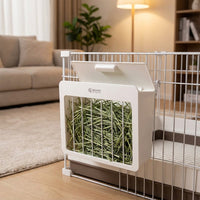 Hanging Hay Feeder and Bunny Hay Feeder with Low Waste Side Slots, White Hay Rack for Guinea Pigs and Chinchillas