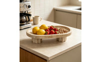 Travertine Tray Decorative Stone Tray with Pedestals Speckled for Coffee Table