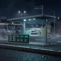 1/64 Bus Stop Model Gray Roof Japanese Bus Stop Model Miniature Scene Prop Route Board Realistic