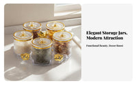 6 Pieces Food Storage Jars with Tray Transparent Body Decorative Snack Container Set Luxury Design Candy Dish Set for Kitchen Counter, Parties