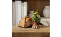 Resin Frog Statue with Tent Novelty Design Camping Frog Figurine House Decoration Collectible Handmade for Desktop, Shelf
